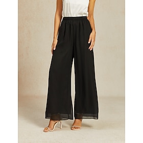 Women's Culottes Wide Leg Elegant Vintage Fashion Full Length Mid Waist Plain Inelastic Black Summer Spring Fall Loose Fit