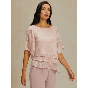 Women's Lace Shirt Blouse Dressy Tops Chiffon Tops Asymmetric Hem Solid Color Floral Graphic Elegant Stylish Basic Half Sleeve Flutter Sleeve Boat Neck Regular