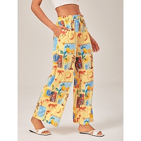 Femmes Féminin Pantalons Longueur complète Satin Taille haute Élégant Bohème Vacances Occasionnel Vacances à la Plage…: retailer-supplied image