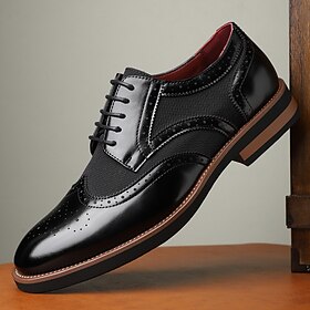 Men's Black Faux Leather Brogue Shoes with Classic Wingtip Design – Elegant Formal Footwear for Weddings and Business Events