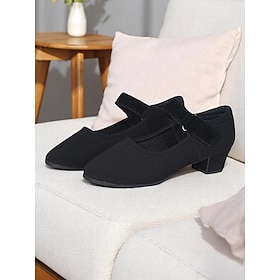 Women's Black Low Heel Dance Practice Shoes , Breathable Stretch Fabric Ballroom Heels for Professional Latin or Jazz Training