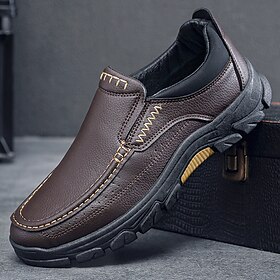 Men's Dark Brown Slip-On Leather Shoes with Rugged Sole - Durable and Fashionable Footwear for Outdoor Use