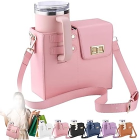 Crossbody Cup Holder Bag with Purse, Portable Water Bottle Carrier for 40oz Tumbler, Outdoor Travel Cup Bag with Strap and Pouch