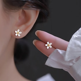Flower Stud Earrings for Women, Elegant Dainty Earrings with Small Luxury Design, Romantic Jewelry Gift for Mom Wife Girlfriend on Mother's Day, Valentine's Da