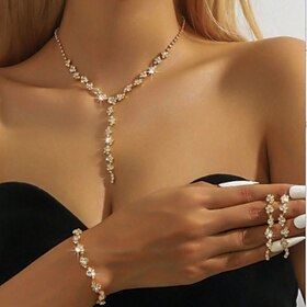 Bridal Jewelry Sets 1 set Rhinestone Alloy 1 Bracelet Earrings Necklace Women's Stylish Sweet Jewelry Set For Wedding Special Occasion Party Evening Wear