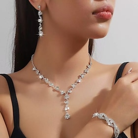 Bridal Jewelry Sets 1 set Rhinestone Alloy Rings Earrings Necklace Bracelets Women's Elegant Stylish Jewelry Set For Wedding Party Special Occasion