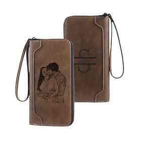 Personalized Photo Engraved Leather Wallet Custom Best Gift for Dad, Custom Text, Father's Day, Birthday, Anniversary, Christmas Gift for Him, Personalized Lea