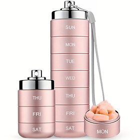 Metal Travel Pill Organizer, Portable Waterproof Weekly Pill Box, Large Aluminum Alloy Pill Case Container, BPA Free 7 Day Daily Medicine Organizer Holder for