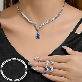 Bridal Jewelry Sets 1 set Zircon Rhinestone 1 Bracelet Earrings Necklace Women's Elegant Stylish Sweet Jewelry Set For Wedding Special Occasion Party Evening W