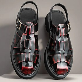 Men's Black Faux Leather Gladiator Sandals - Durable and Stylish Sandals for Summer Adventures