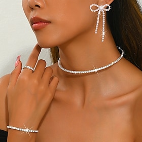 Bridal Jewelry Sets 1 set Rhinestone Alloy Rings 1 Bracelet Earrings Necklace Women's Elegant Stylish Jewelry Set For Wedding Special Occasion Party Evening We