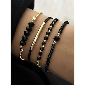 Women's Bohemian black beaded bracelet set, Gold embellishment, Adjustable, Fashionable and trendy jewelry, Suitable for daily wear, Travel and party wear