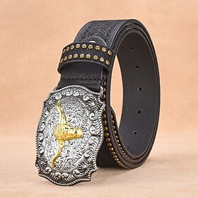 Men's Belt Automatic Buckle Quick-Release Alloy Antique Durable Adjustable Plain Black Brown Outdoor Daily Waist Belt