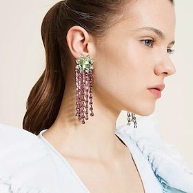 Women's Stud Earrings Tassel Fringe Sunburst Precious Elegant Fashion Personalized Imitation Diamond Earrings Jewelry Green For Wedding Party Work 1 Pair