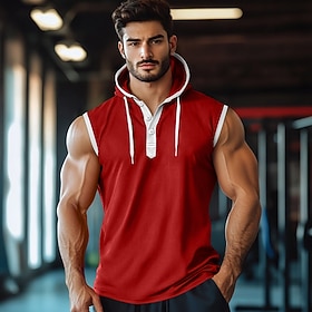 Men's Waffle Tank Top Vest Sleeveless Shirt Sleeveless Hooded Summer Plain Fashion Sporty Classic Hooded Casual Gym Street Red Top Tee for Men