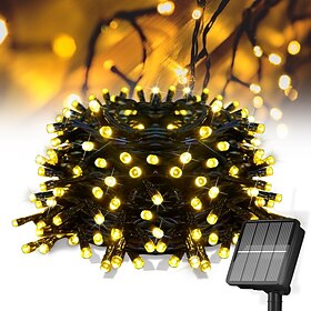 1 Pc Outdoor String Lights Solar Waterproof Light String 12M 39FT 100 LED Beads Courtyard Garden Lawn Villa Fence Balcony Decorative Light Wedding Halloween F