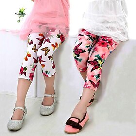 Kids Girls' Leggings Floral Daily School 4 years Summer Deep Pink Black White
