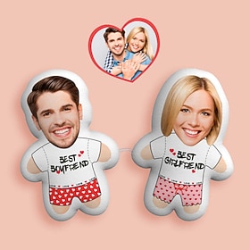 Custom Face Photo Pillow Couple Personalized Gift Toy Plush Doll Link with a Line Ideal Gift for Her Him Best Girfriend Boyfriend