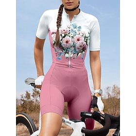 Women's Triathlon Tri Suit Short Sleeve Mountain Bike MTB Road Bike Cycling Summer Yellow Pink Blue Graphic Plants Floral Botanical Bike Quick Dry Ultraviolet