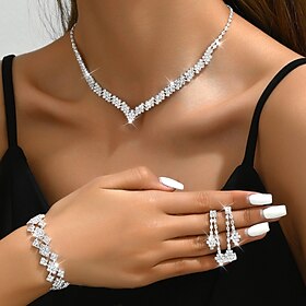 Jewelry Set Three-piece Suit Imitation Diamond 1 Necklace 1 Bracelet Earrings Women's Personalized Luxury Sweet Lovely Classic Love Precious Jewelry Set For We