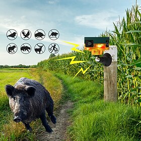 360° Solar Infrared Animal Repeller with Sound Light Alarm – Motion Sensor Wildlife Deterrent with Voice Broadcast Speaker