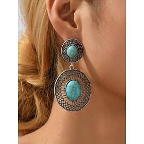Women's Bohemian Turquoise Drop Earrings  Vintage Western Style Statement Jewelry with Feather and Bead Details for Parties, Festivals and Casual Wear