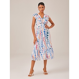 Colorful Polka Dot Chiffon Ruffled Waisted Dress: retailer-supplied image