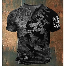 Halloween Men's Cool Bat Henley Shirt Short Sleeve Casual Casual All Seasons Gray Red Henley Henley T-Shirt