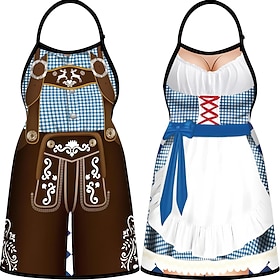 Couples 2PCS Oktoberfest Apron Oktoberfest Party Couple German Dirndl with Adjustable Tying Ropes Cooking Gardening BBQ Baking Funny Costumes Munich Wiesn Hall