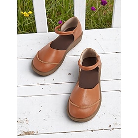 Women's Flats Barefoot shoes Soft Shoes Wide Fit Shoes Daily Travel Mother's Day Flat Heel Round Toe Casual Comfort Minimalism Faux Leather Buckle Light Brown
