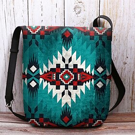 Women's Flocked Crossbody Bag with Tribal Print  Soft Suede Texture, Boho Western Style Shoulder Bag for Casual Outings, Festivals and Travel