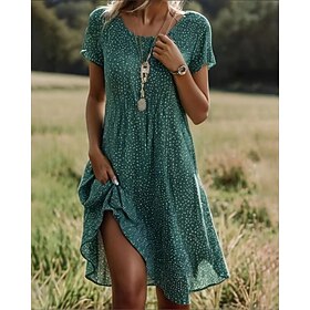 Women's Mini Dress Boho Dress Floral Dress Print Dress Classic Modern Daily Outdoor Vacation Regular Fit Flower Short Sleeve Crew Neck Blue Wine Green Summer