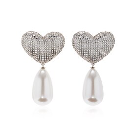 Women's Clip on Earring Pear Cut Drop Heart Precious Elegant Fashion Imitation Pearl Earrings Jewelry Silver For Wedding Party Work Daily 1 Pair