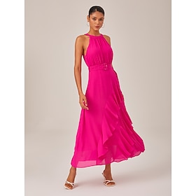 Women's Elegant Dress Rose Red Sleeveless Solid Color Ruffle Mismatched All Seasons Elegant Dress Wedding Party S M L