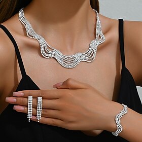 Bridal Jewelry Sets Three-piece Suit Zircon 1 Necklace 1 Bracelet Earrings Women's Elegant Cute Classic Lovely Twisted Love Precious Jewelry Set For Wedding Pa