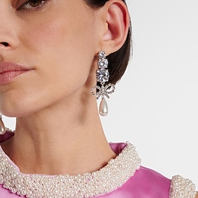 Women's Stud Earrings Pear Cut Drop Precious Bowknot Elegant Fashion Imitation Pearl Imitation Diamond Earrings Jewelry Silver For Wedding Party Work Daily 1 P