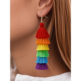 Women's Rainbow Tassel Drop Earrings  Colorful Boho Pride Jewelry for LGBT Festival, Parades and Summer Celebrations