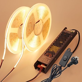24V COB LED Strip Light 32.8-65.6ft (2 Rolls of 32.8ft) Kit 3000K Ice Blue Cuttable 10W/M 320LEDs/M CRI 90 LED Tape Lights with Online switch Power Supply for