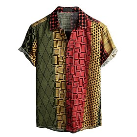 Retro Vintage Boho 1970s Shirt Hawaiian Shirts Hippie Tribal Ethnic African Pattern Fancy Dress Men's Halloween Carnival Music Festival Beach Vacation Wear Ret