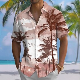 Men's Coconut Tree Tropical Plants Summer Hawaiian Shirt Button Up Shirt Aloha Shirt Short Sleeve Hawaiian Holiday Beach Wear Summer Spring Turndown 3D Print C