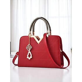 Women's Handbag Crossbody Bag Shoulder Bags PU Leather Office Casual Daily Mother's Day Pendant Zipper Waterproof Multi Carry Solid Color Geometric Wine Pink p