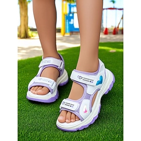 Girls' Purple Sport Sandals with Heart Accents – Anti-Slip Outdoor Shoes for Playground and Back to School Activities
