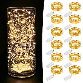 12 Pcs 2M-20 Fairy Lights LED Starry String Lights Valentine's Day Wedding Proposal Party Restaurant Indoor Atmosphere Decoration Light String Halloween Festi