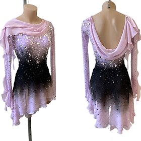 Figure Skating Dress Women's Girls' Ice Skating Dress Dusty Rose Patchwork Open Back Mesh High Elasticity Training Competition Skating Wear Classic Crystal / R