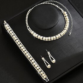 Bridal Jewelry Sets Three-piece Suit Imitation Pearl 1 Necklace 1 Bracelet Earrings Women's Elegant Sweet Lovely Classic Love Precious Jewelry Set For Wedding