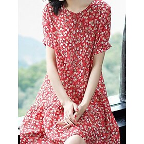 Women's Mini Dress Summer Dress Casual Daily Regular Fit Floral Short Sleeve V Neck Black Red Summer