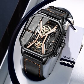 Fashion Men Wristwatches Luxury Chronograph Luminous Waterproof Date Man Watch Square Dial Leather Quartz Men's Watches