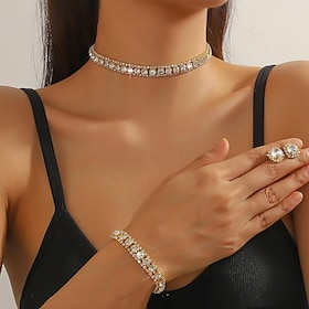 Bridal Jewelry Sets 1 set Rhinestone Alloy Earrings Necklace Bracelets Women's Elegant Stylish Jewelry Set For Wedding Party Party Evening Wear
