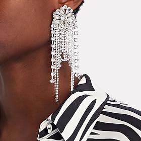 Women's Hoop Earrings Tassel Fringe Precious Flower Shape Fashion Personalized Artistic Imitation Diamond Earrings Jewelry Silver For Wedding Party Club 1 Pair