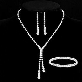 Bridal Jewelry Sets 1 set Rhinestone Alloy Earrings Necklace Bracelets Women's Elegant Stylish Sweet Jewelry Set For Wedding Party Special Occasion